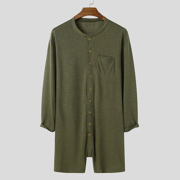 Riolio Sexy Pajamas Jumpsuit Men Solid Color Tight O Neck Long Sleeve T Shirt and Shorts New One-piece Buttons Home Clothes